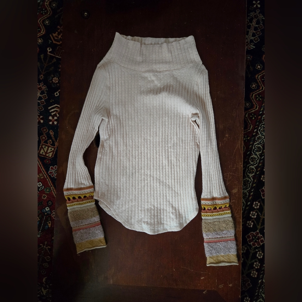 FP Movement by Free People Cream Knit Top with Colorful Sleeves